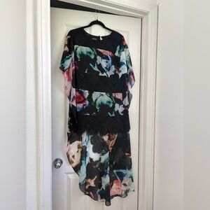bebe Black Floral Watercolor Layered Maxi Dress